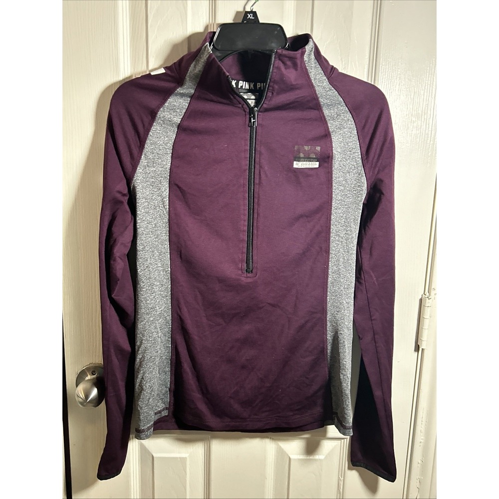 Victoria's Secret Pink Ultimate 1/4 Zip Shirt Size S Burgundy/Gray Pullover